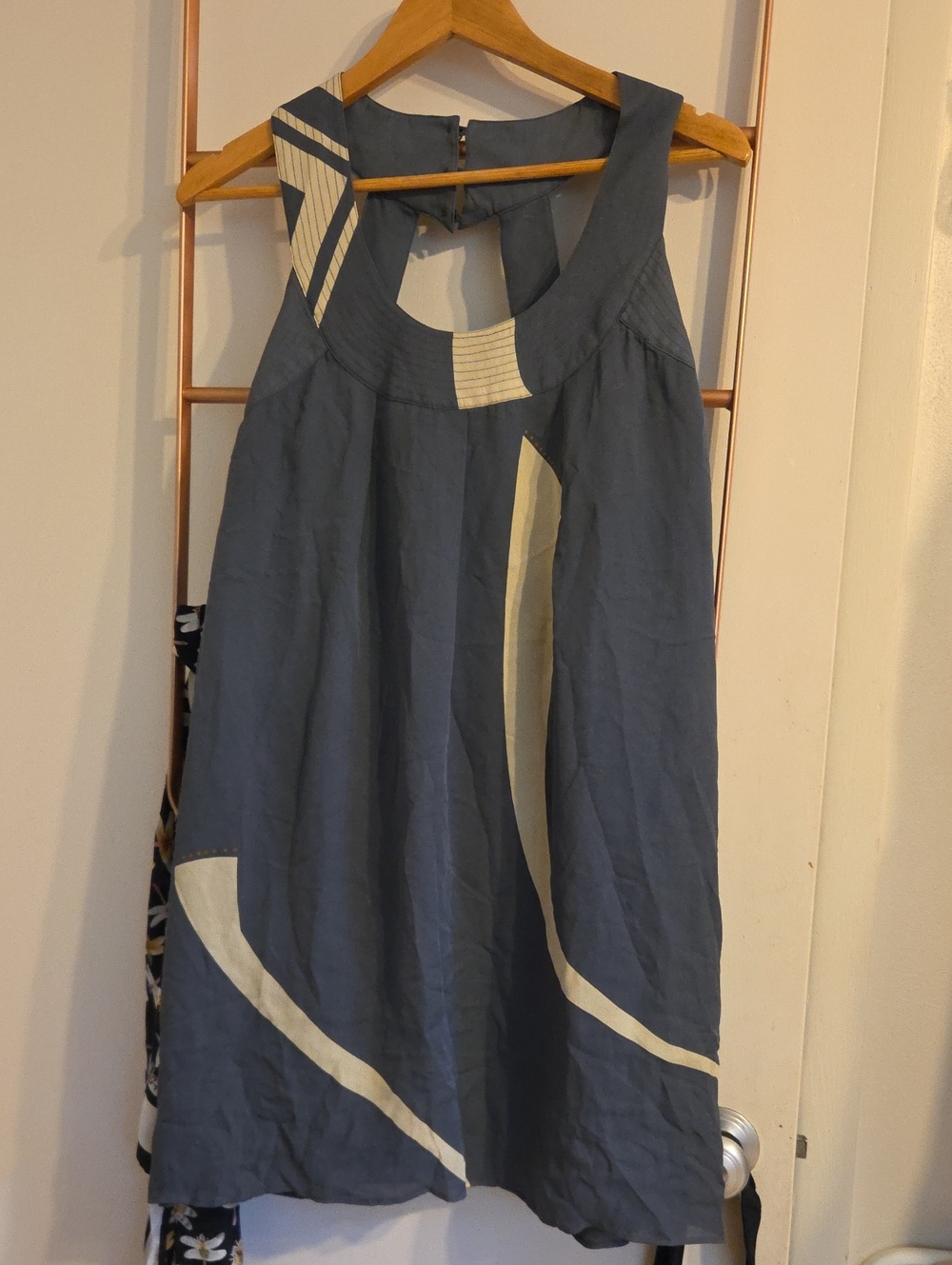 Lauren Moffatt Anthroplogie Grey Sleeveless A-Line Dress with Cream Accent